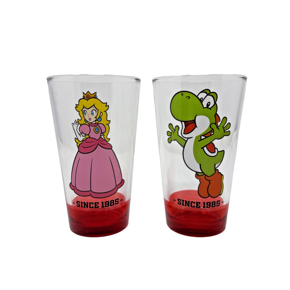 Super Mario Bros Pint Glass 16 Oz Princess Peach & Yoshi Collectible Since 1985 - Picture 1 of 10